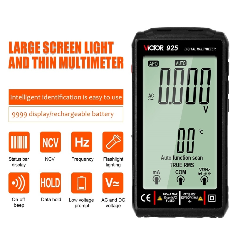 VICTOR 925 Digital Multimeter full screen 9999 lcd display with NCV Diode DC AC 600v  Multimeter digital